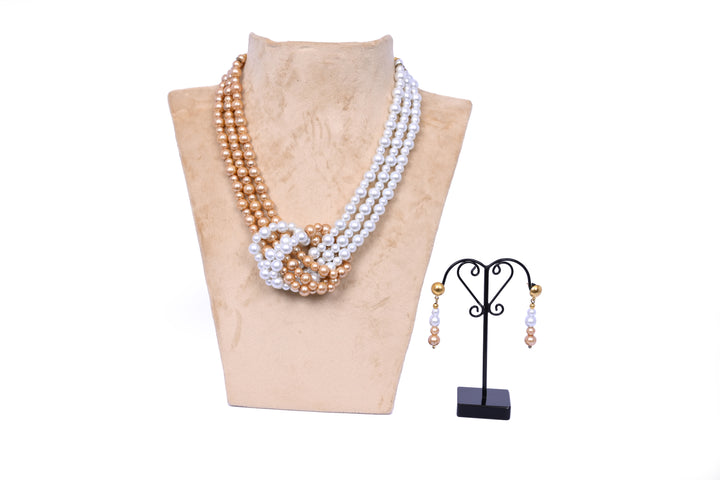 Three Layer Glass Pearl Necklace With Knot