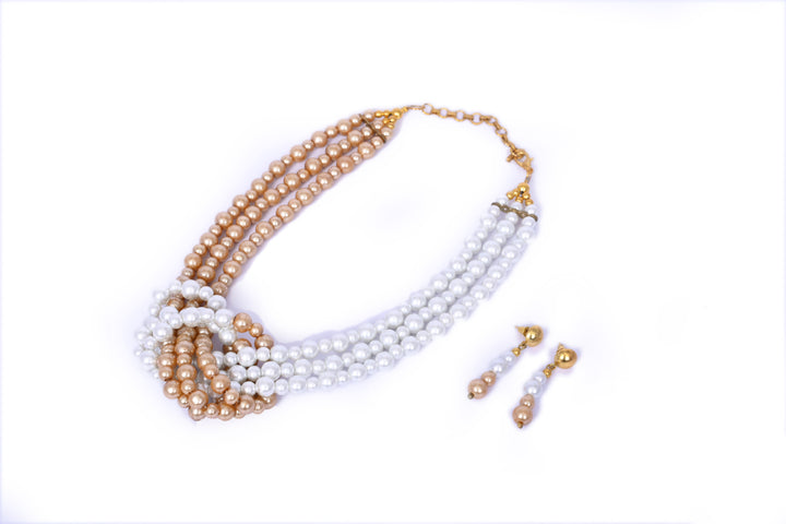 Three Layer Glass Pearl Necklace With Knot