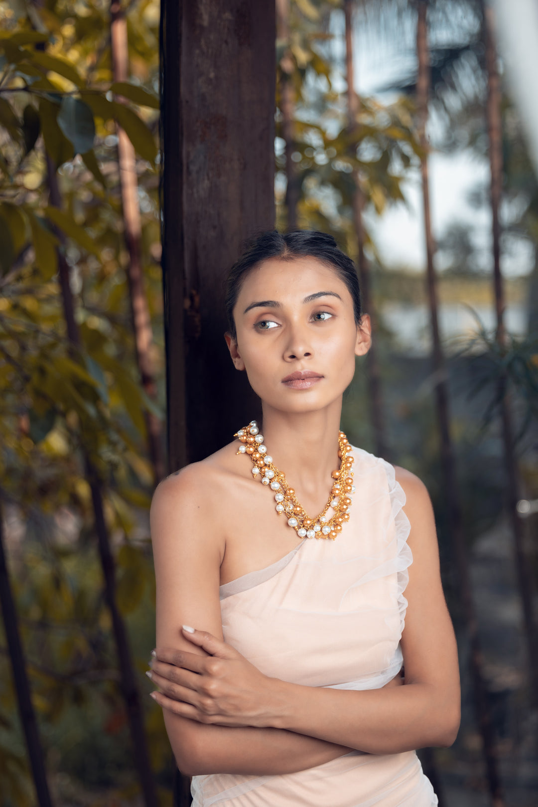 Glass bead Necklace with chain