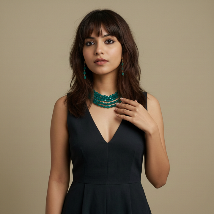 Multi-Strand Green Beaded Necklace