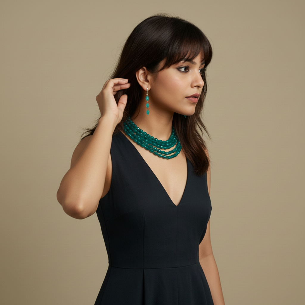 Multi-Strand Green Beaded Necklace