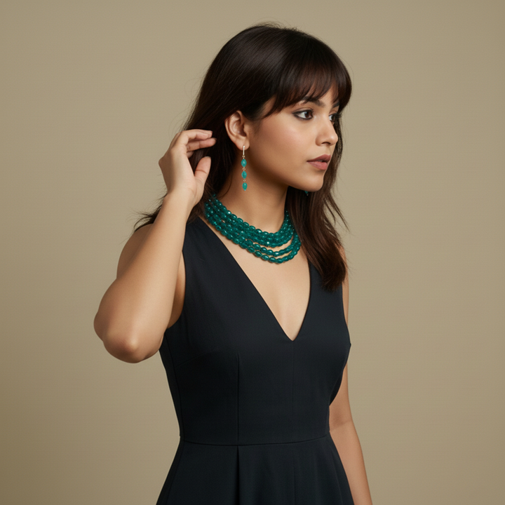 Multi-Strand Green Beaded Necklace