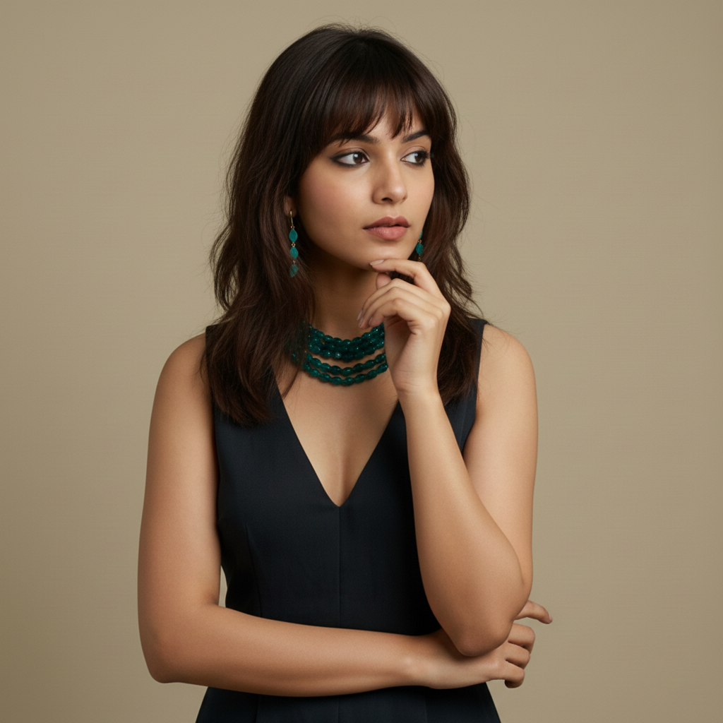 Multi-Strand Green Beaded Necklace