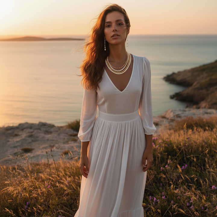 Elegant Layered Pearl & Golden Bead Necklace Set
