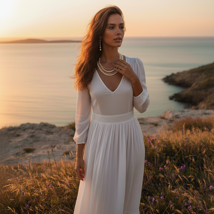 Elegant Layered Pearl & Golden Bead Necklace Set