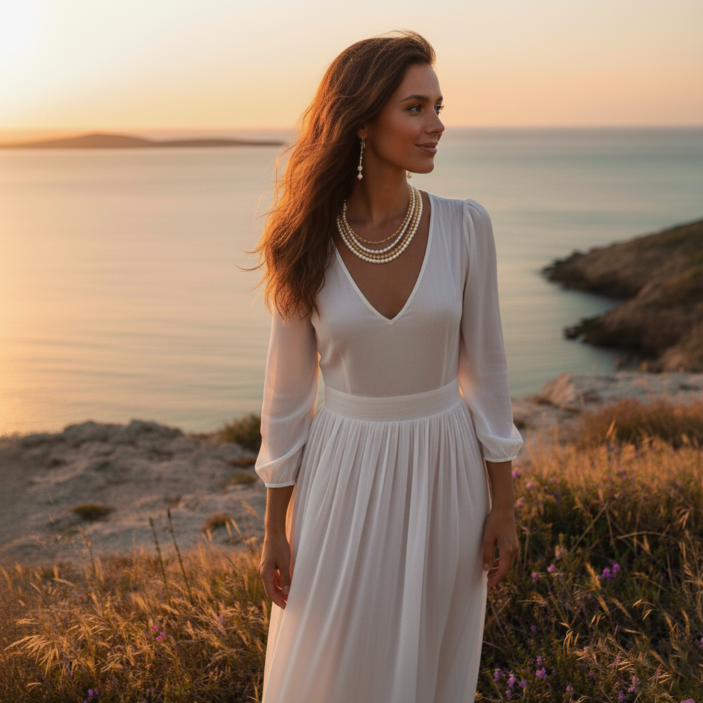 Elegant Layered Pearl & Golden Bead Necklace Set