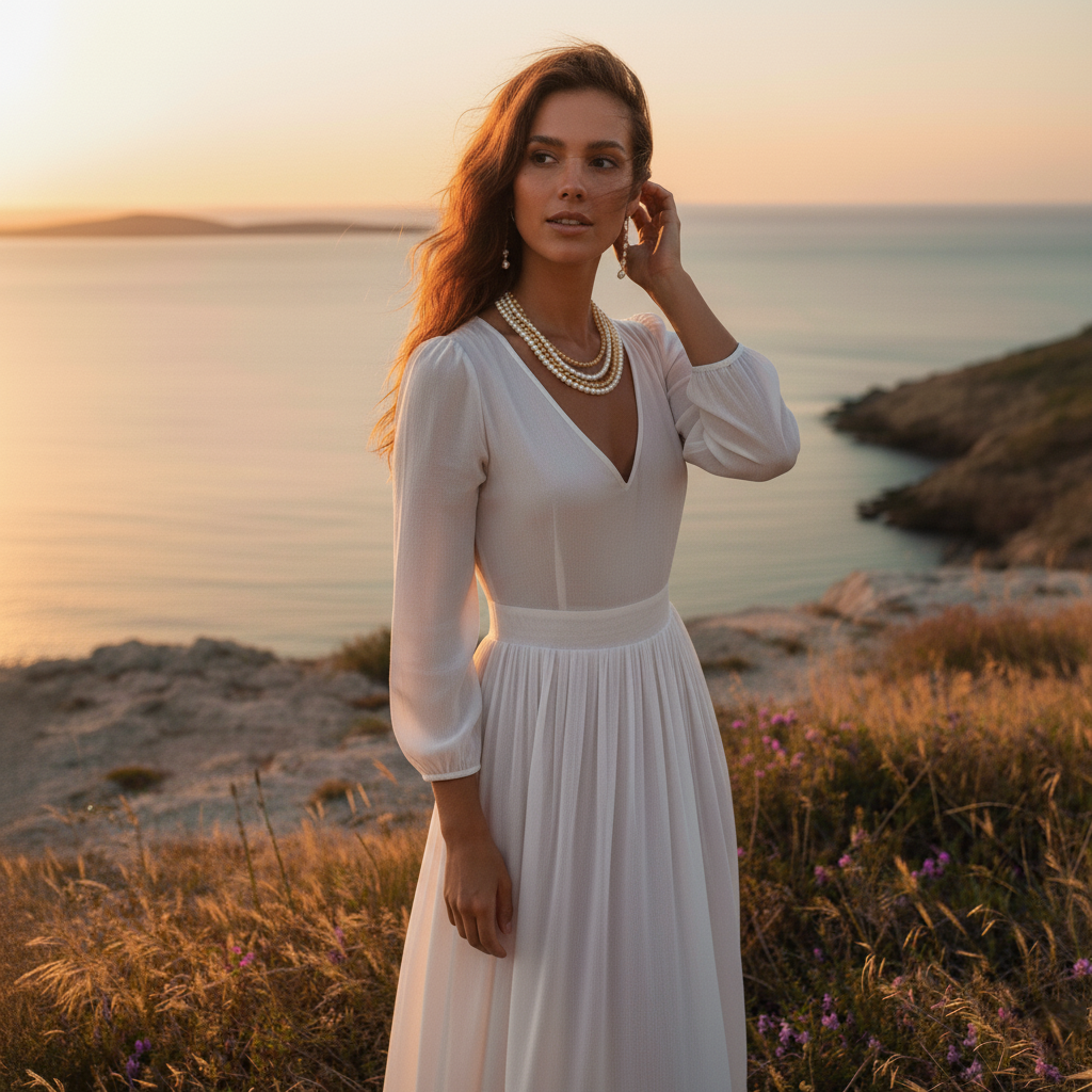 Elegant Layered Pearl & Golden Bead Necklace Set