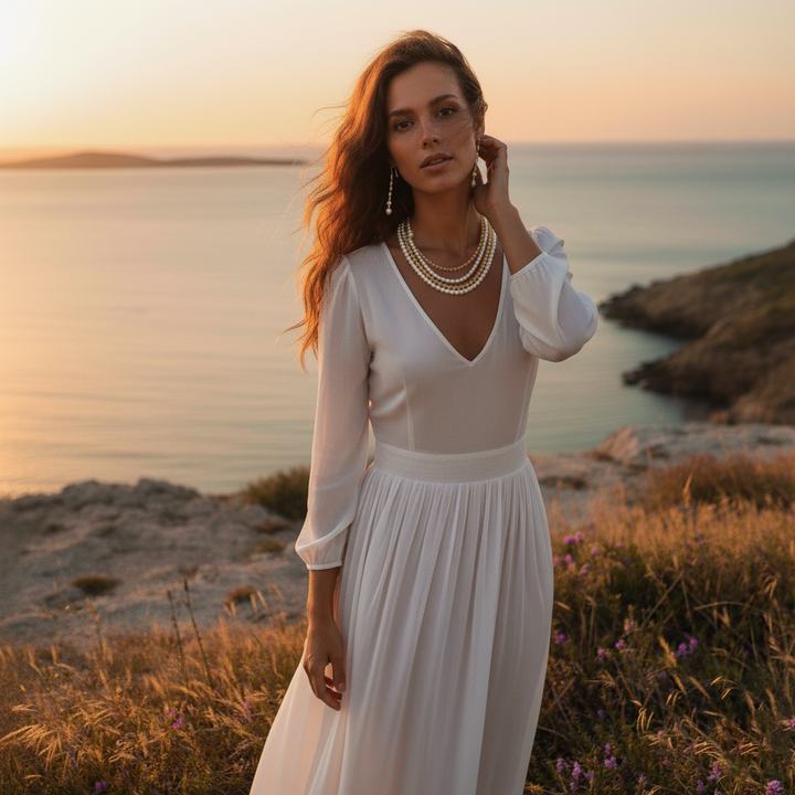 Elegant Layered Pearl & Golden Bead Necklace Set