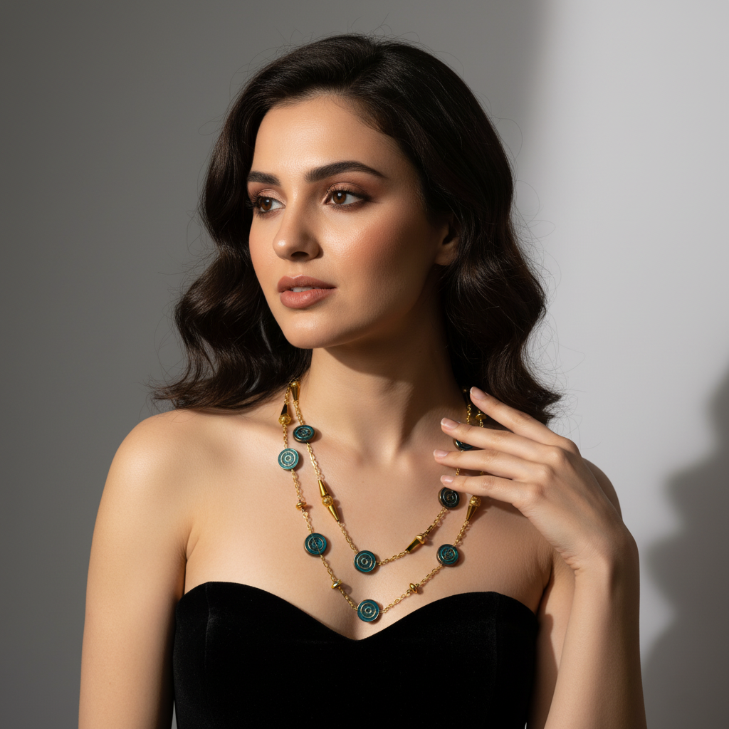 Maya Teal & Gold Statement Chain Necklace