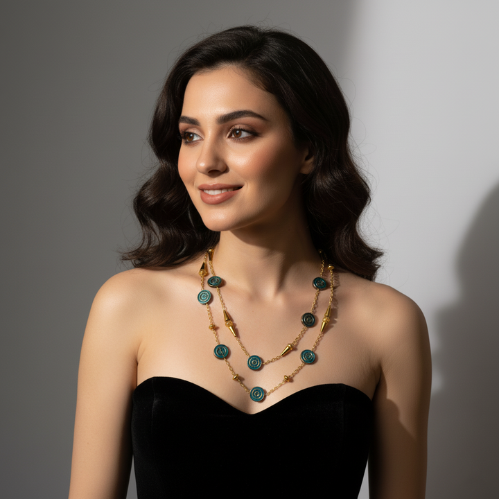 Maya Teal & Gold Statement Chain Necklace