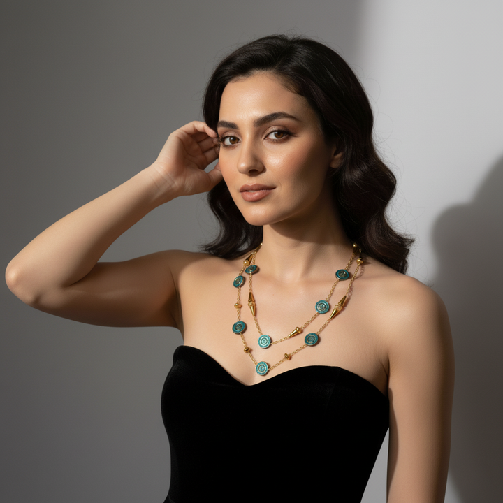Maya Teal & Gold Statement Chain Necklace
