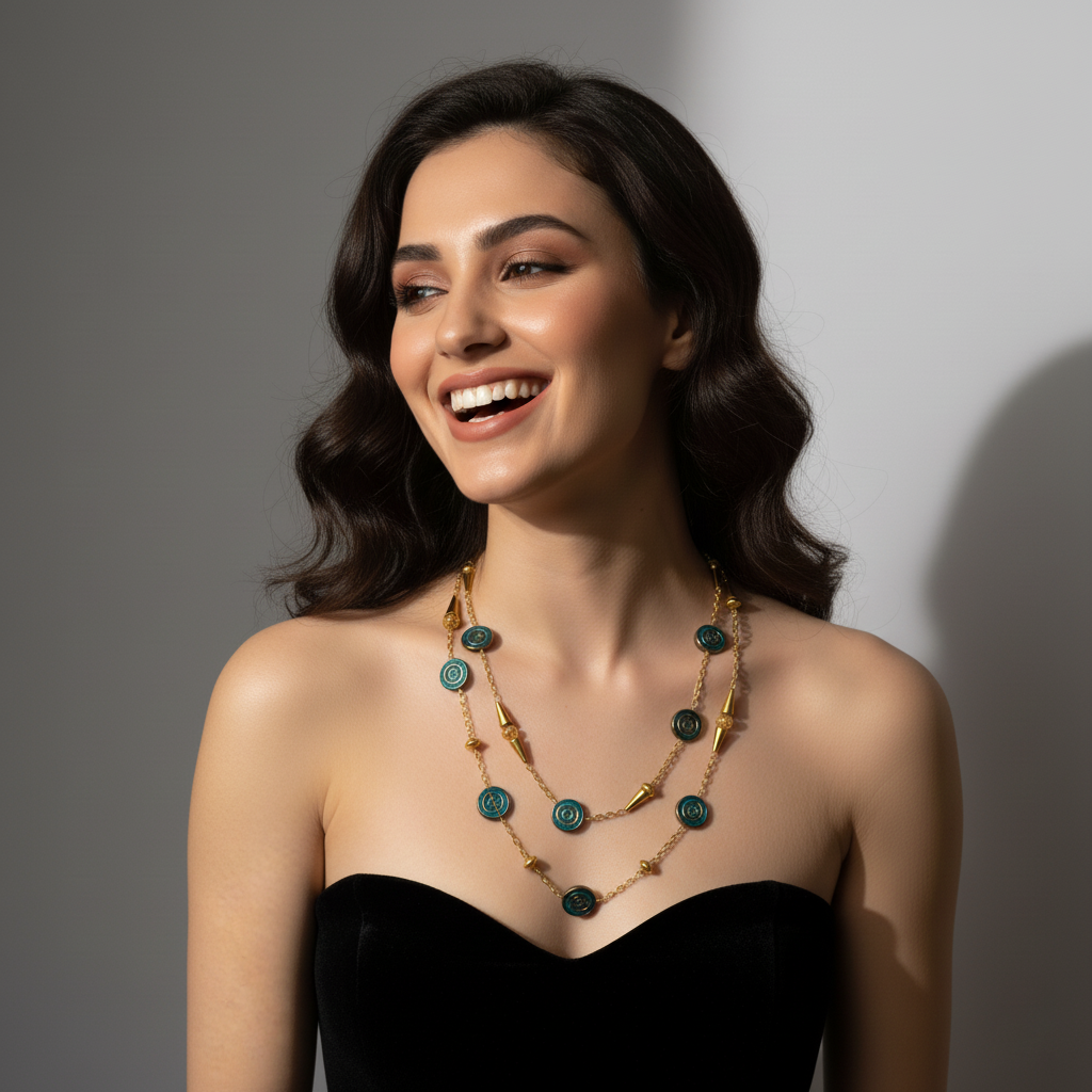 Maya Teal & Gold Statement Chain Necklace