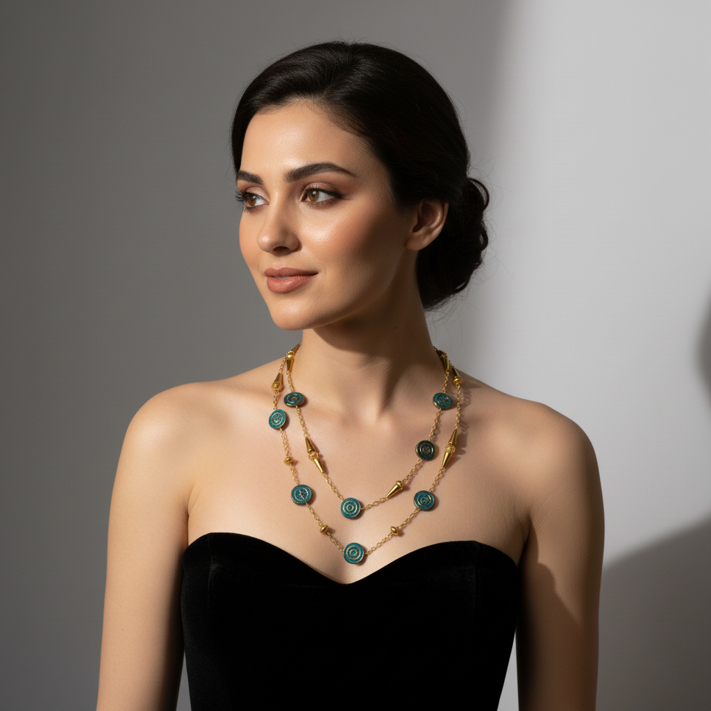 Maya Teal & Gold Statement Chain Necklace