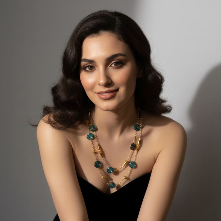 Maya Teal & Gold Statement Chain Necklace