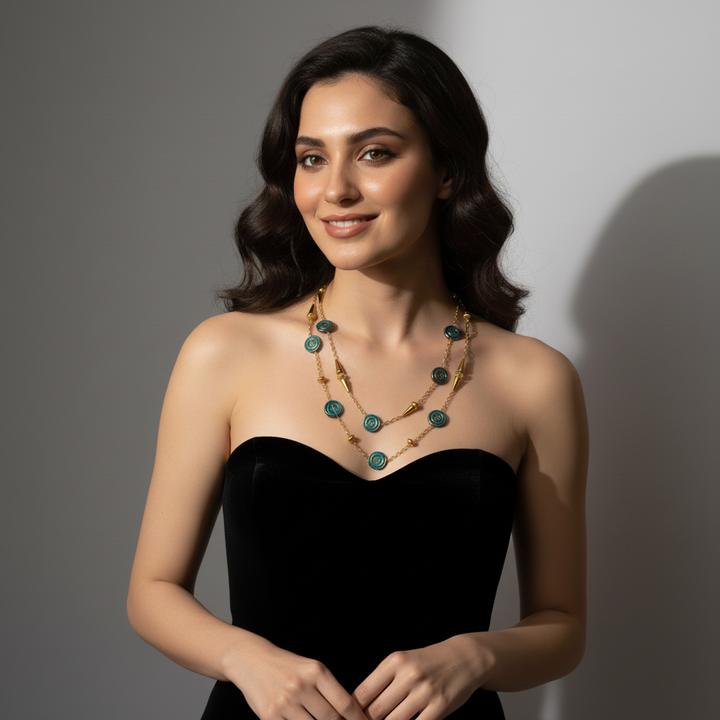 Maya Teal & Gold Statement Chain Necklace