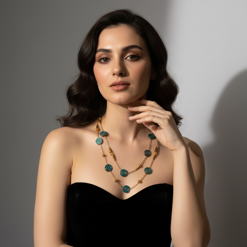 Maya Teal & Gold Statement Chain Necklace