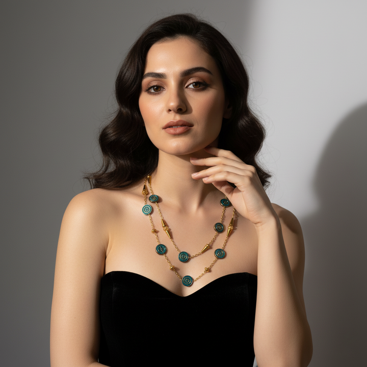 Maya Teal & Gold Statement Chain Necklace