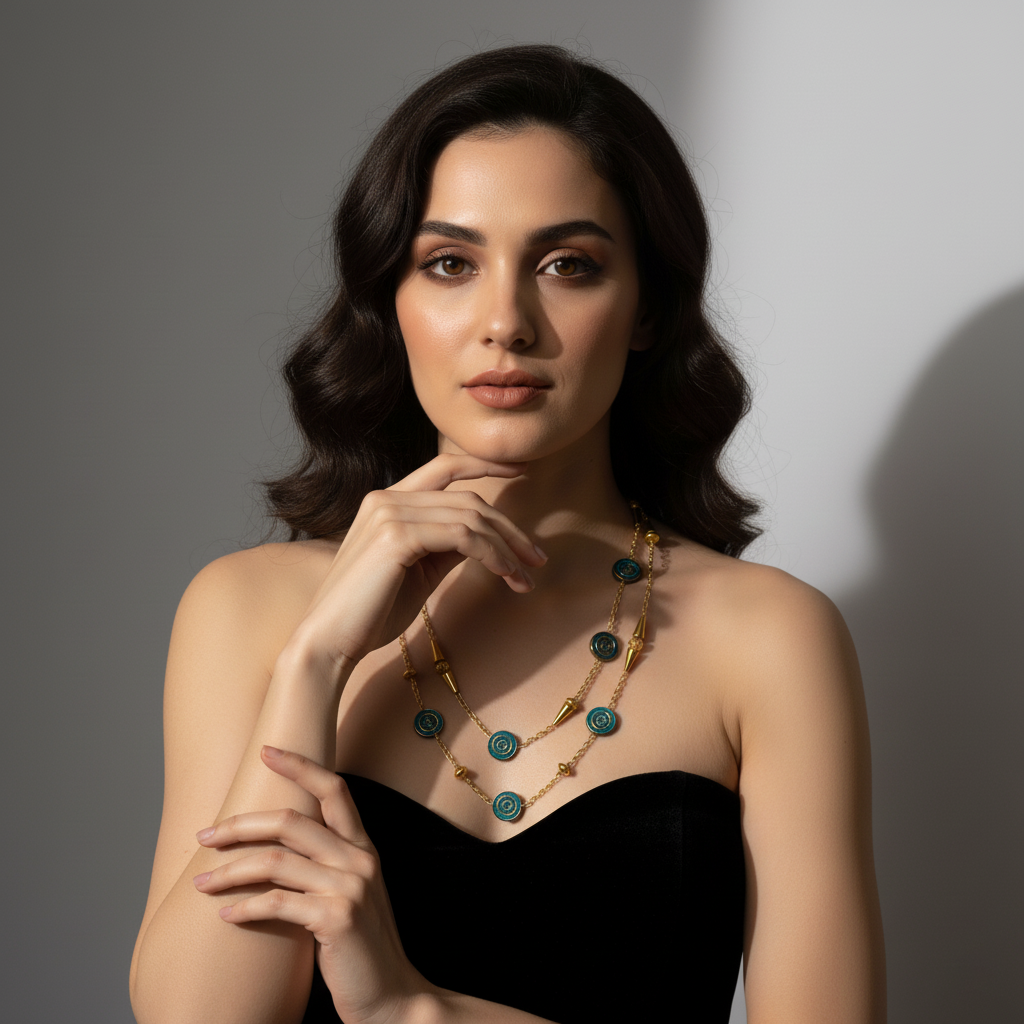 Maya Teal & Gold Statement Chain Necklace
