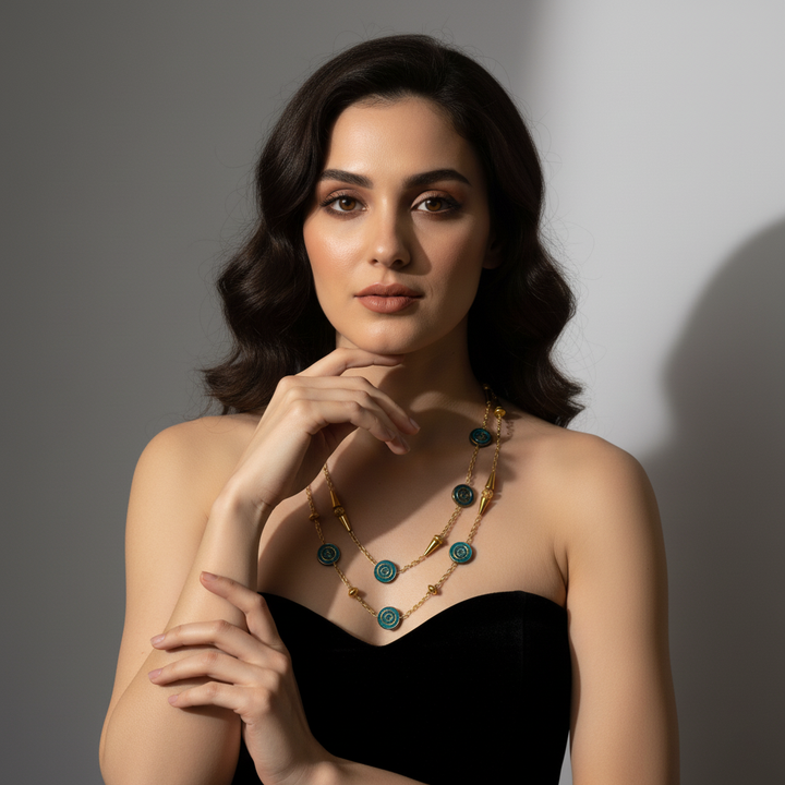 Maya Teal & Gold Statement Chain Necklace