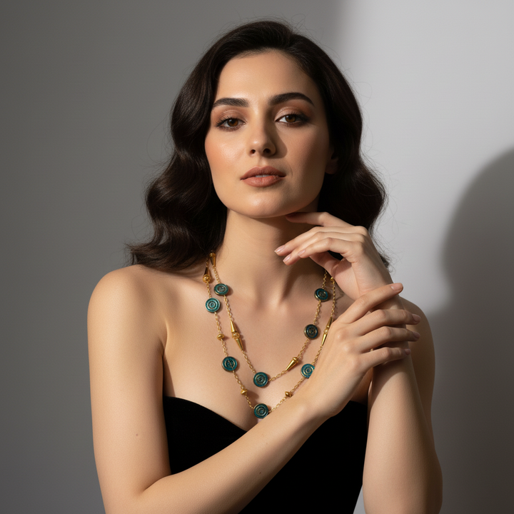 Maya Teal & Gold Statement Chain Necklace