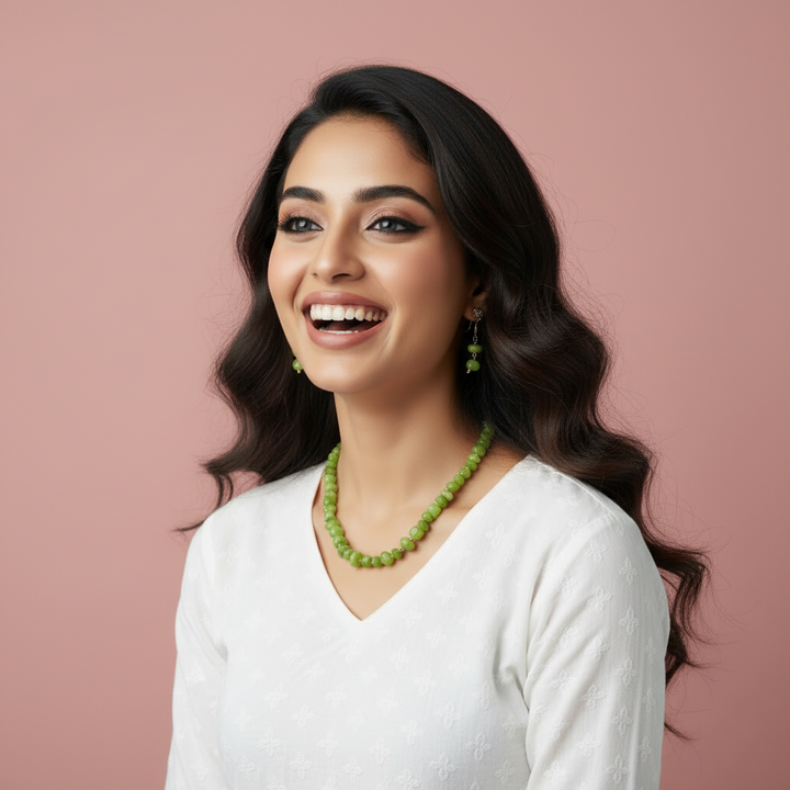 Green Semi-Precious Stone Necklace and Earring Set