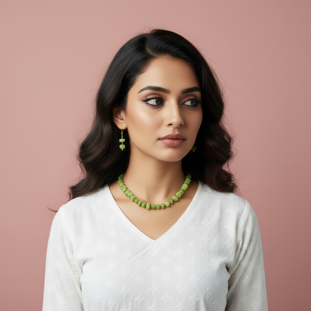 Green Semi-Precious Stone Necklace and Earring Set
