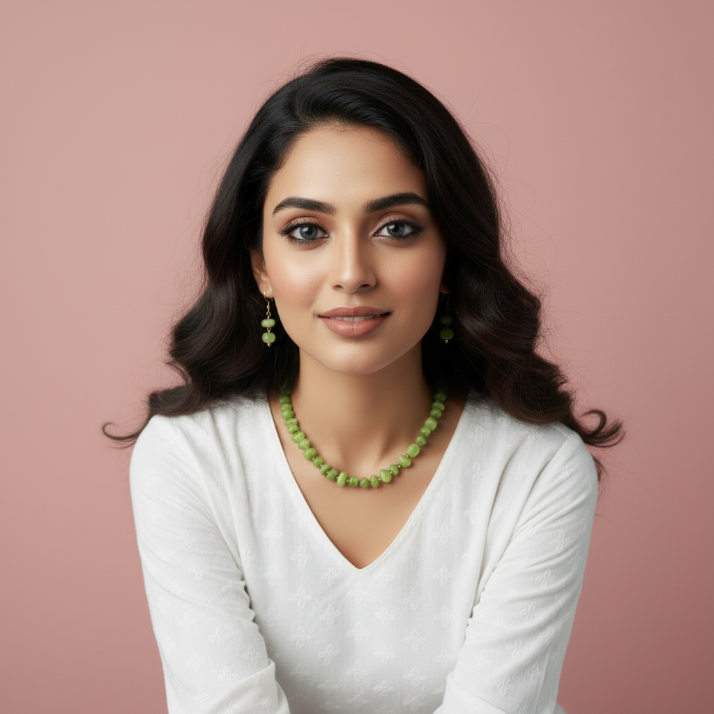 Green Semi-Precious Stone Necklace and Earring Set