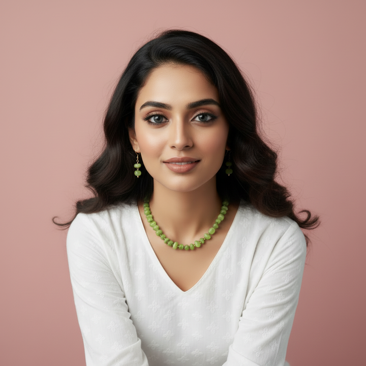 Green Semi-Precious Stone Necklace and Earring Set