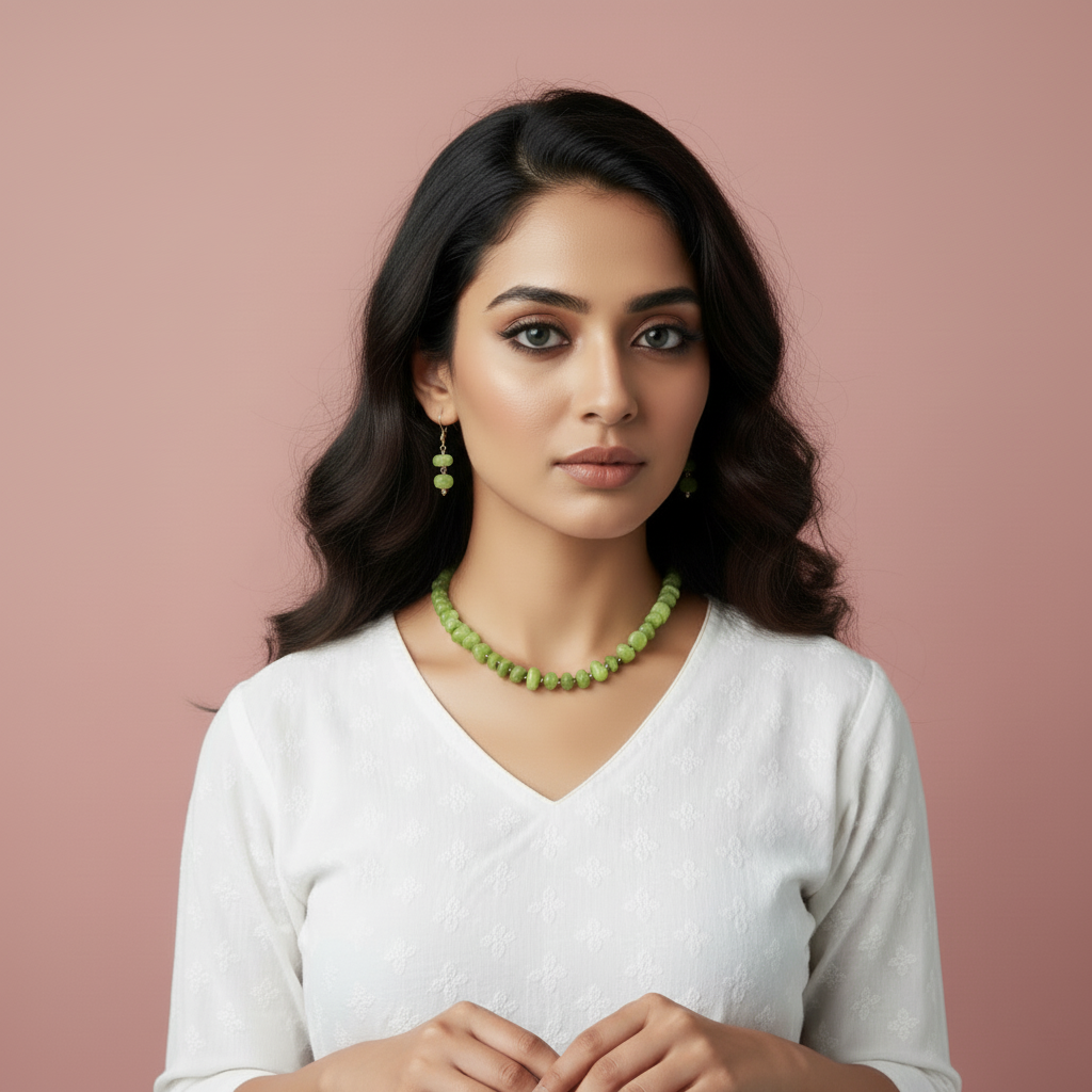 Green Semi-Precious Stone Necklace and Earring Set