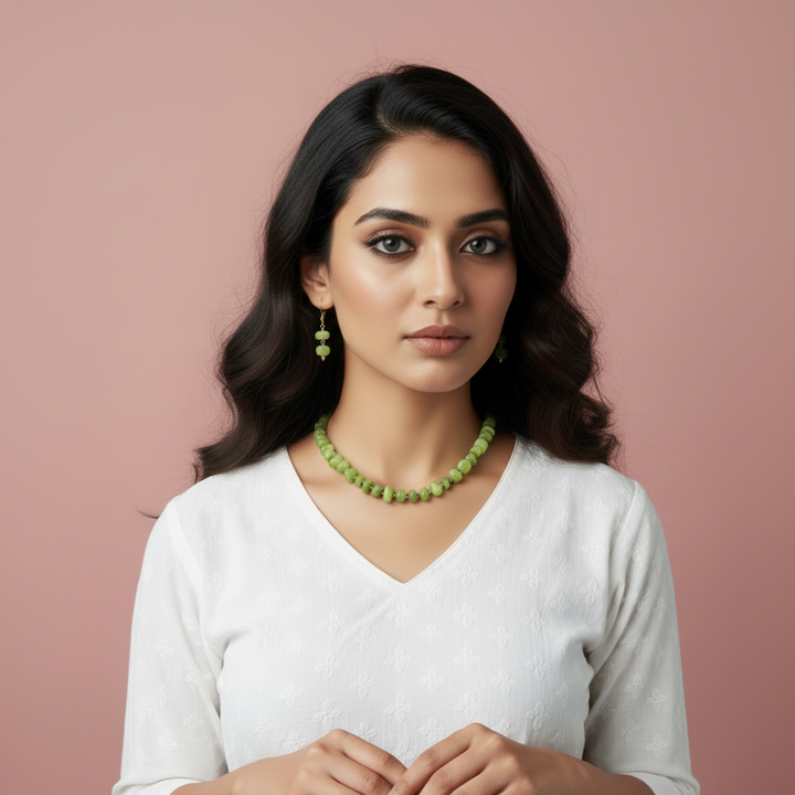 Green Semi-Precious Stone Necklace and Earring Set
