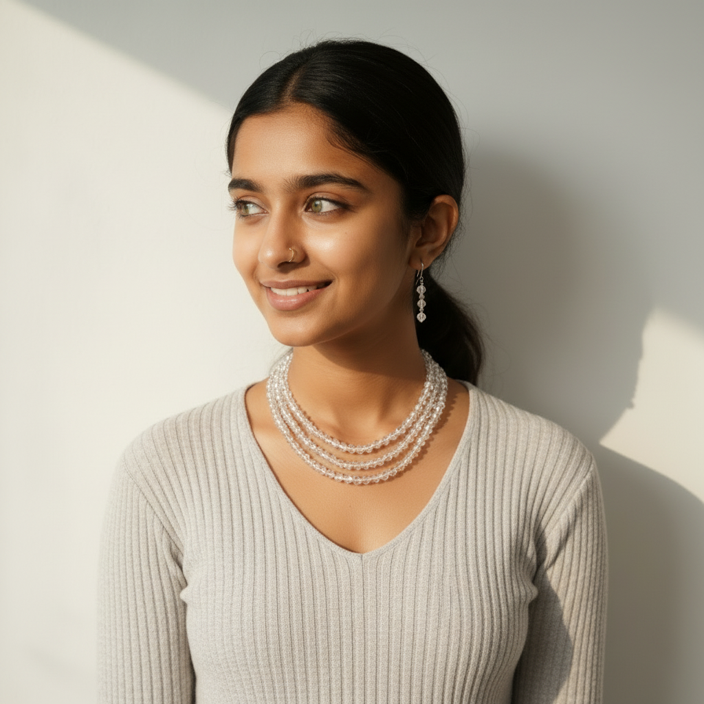 Multi-Strand Clear Faceted Crystal Necklace and Earring Set