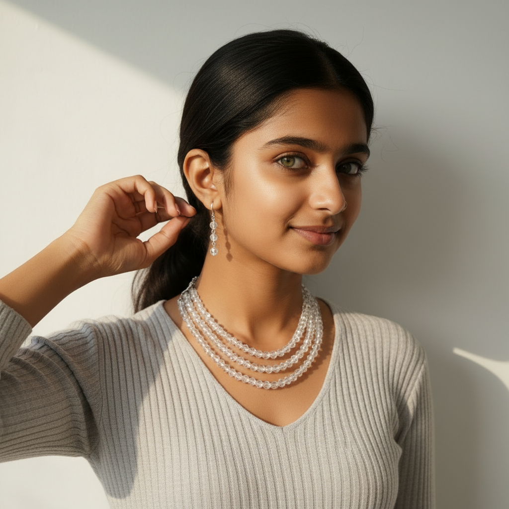 Multi-Strand Clear Faceted Crystal Necklace and Earring Set