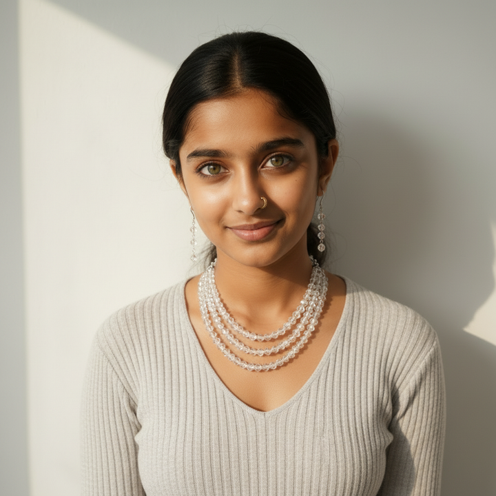 Multi-Strand Clear Faceted Crystal Necklace and Earring Set