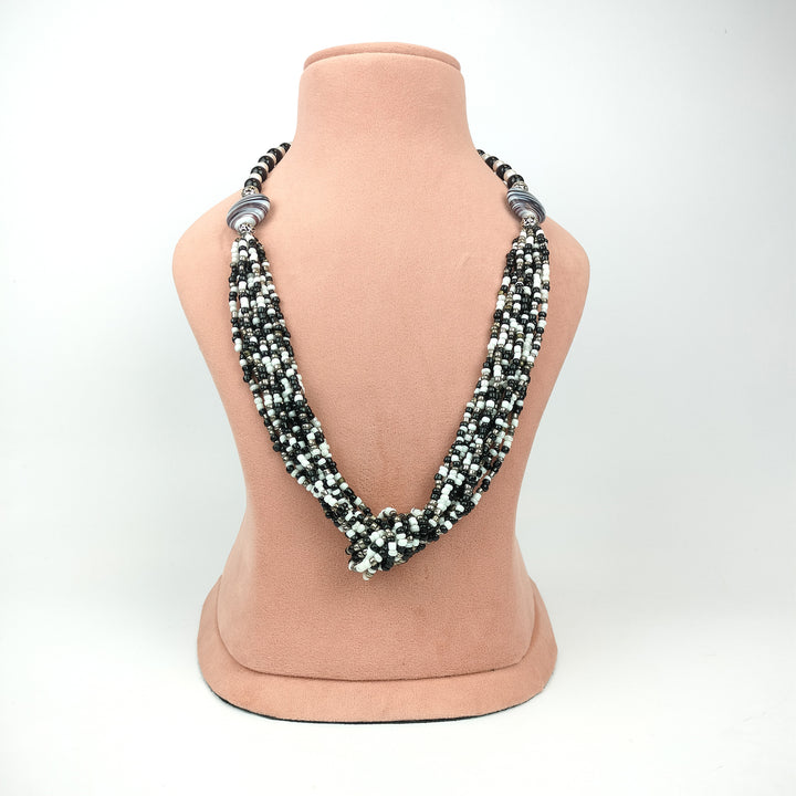 Black and White Beaded Statement Necklace Set