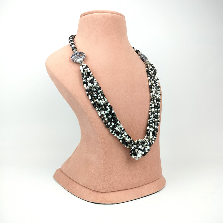 Black and White Beaded Statement Necklace Set