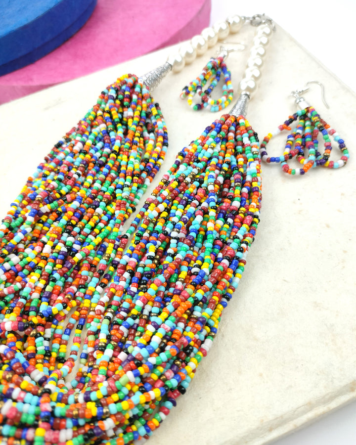 Vibrant Tribal Beaded Necklace Set