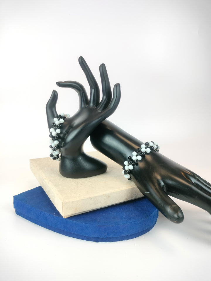 Classic Black and White Beaded Bracelet pack of 2 pic