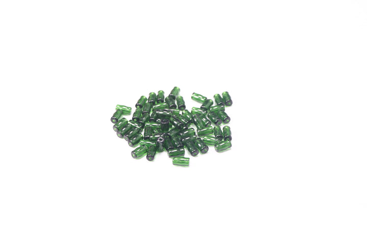Green Fancy Glass Bead In Cylindrical Shape