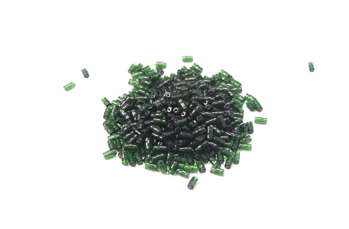 Green Fancy Glass Bead In Cylindrical Shape