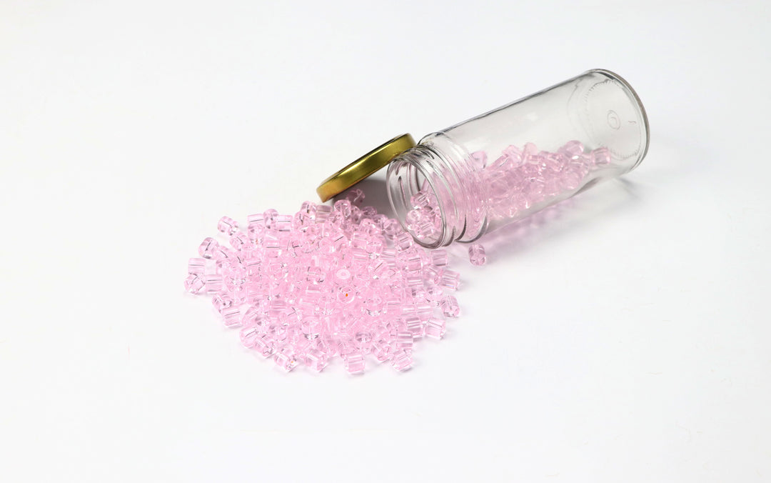 Pink Fancy Glass Bead In Cylindrical Shape