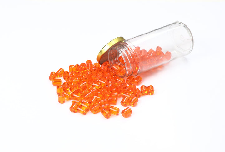 Orange Fancy Glass Bead In Cylindrical Shape