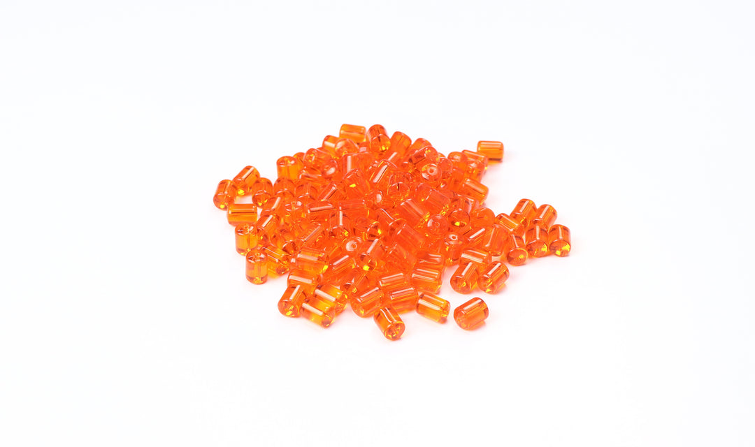 Orange Fancy Glass Bead In Cylindrical Shape