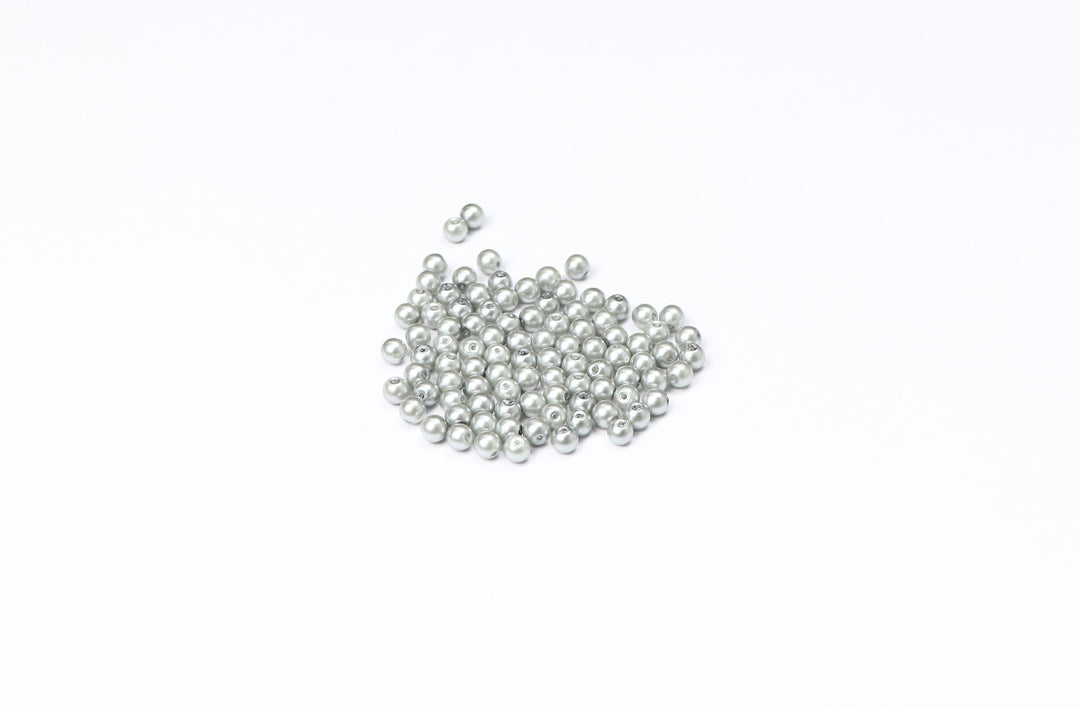 Silver Fancy Glass Bead In Round Shape