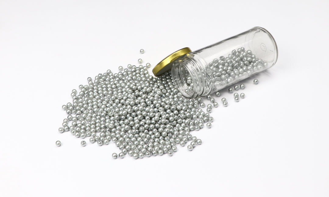 Silver Fancy Glass Bead In Round Shape