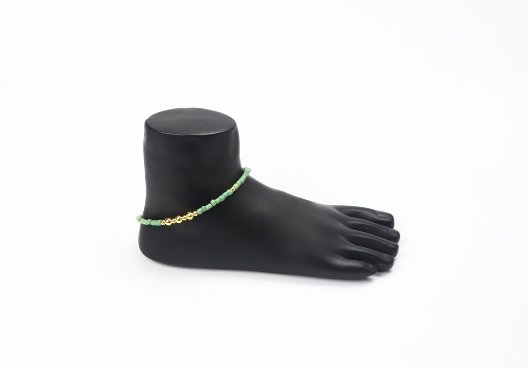 Green Tone Glass Beads Anklets