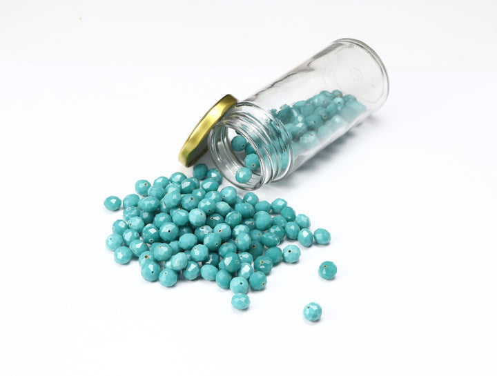 Greenish Blue Fancy Faceted Glass Bead