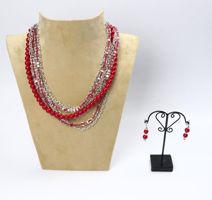 Red Color Multi Layer Trendy Necklace