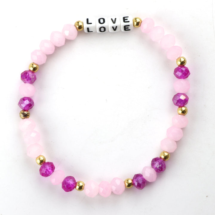 Pink & Purple LOVE Word Bead Stacking Bracelet Set (Gift for Her) Set of (4)
