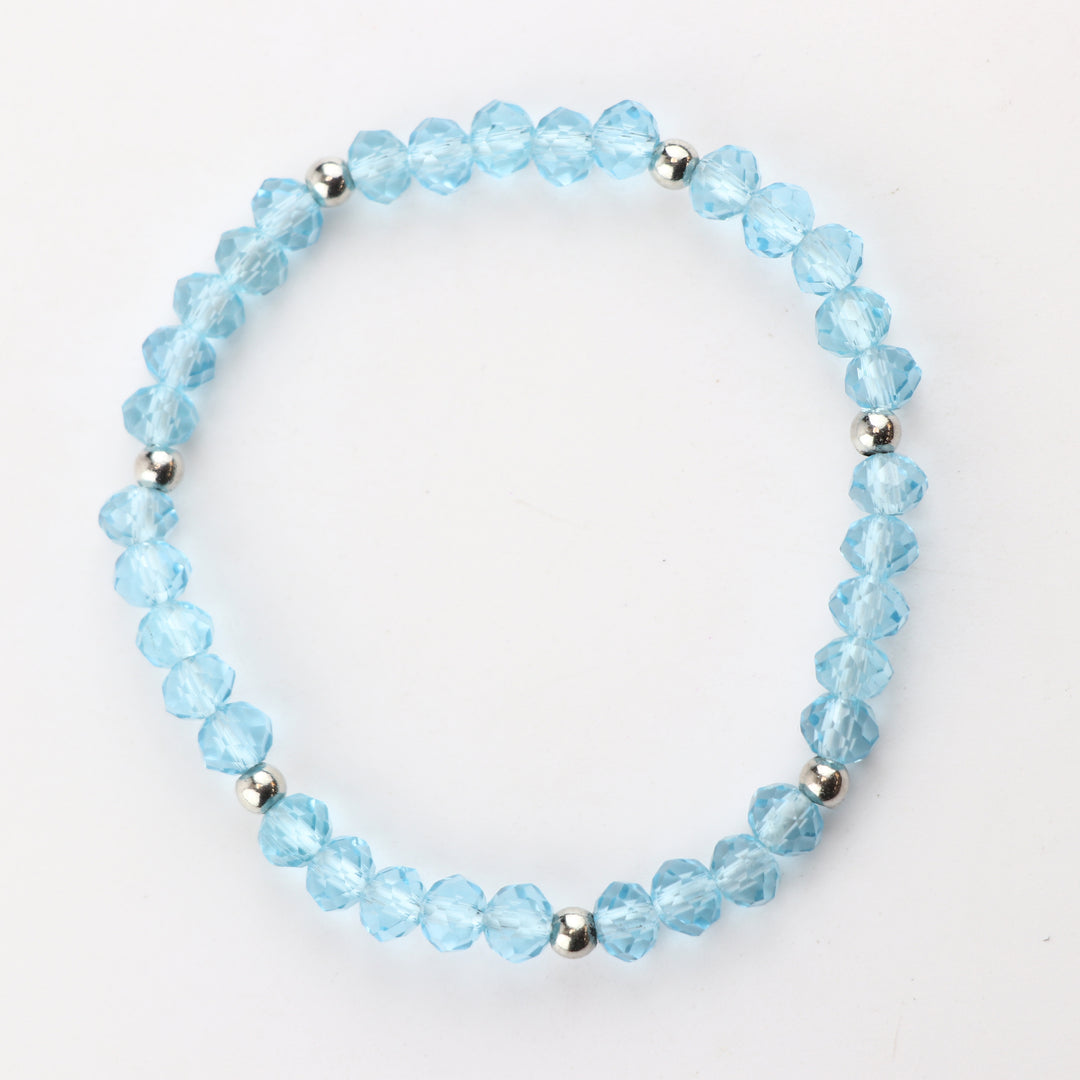 Stackable Aqua Blue Faceted Glass & Multi Color Splatter Bead Bracelet Set (Set of 3)