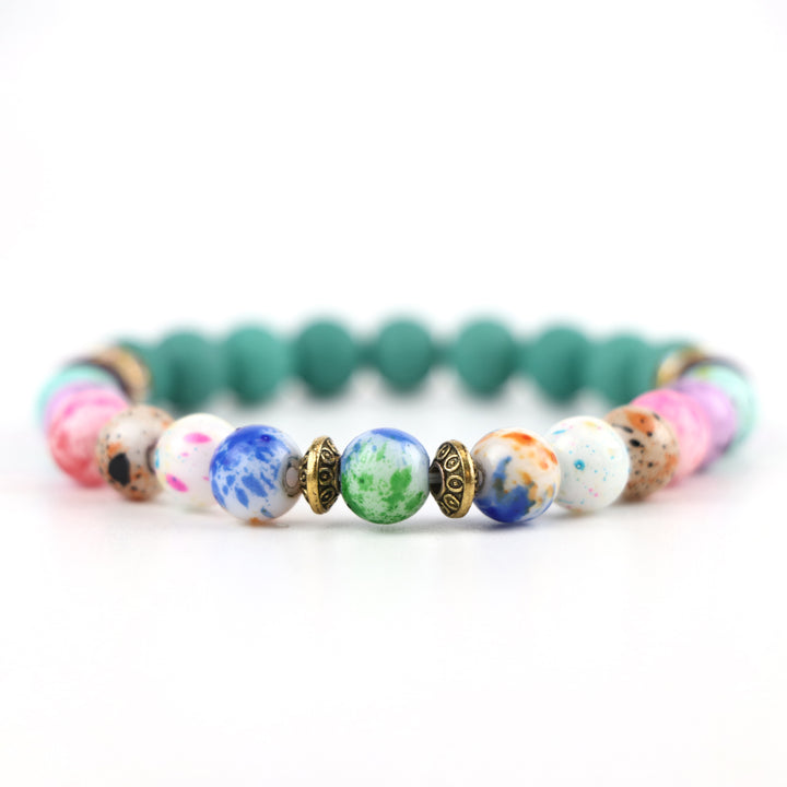 Boho Teal Bead & Multi-Color Speckle Gradient Friendship Bracelet Pair (Set of 2)